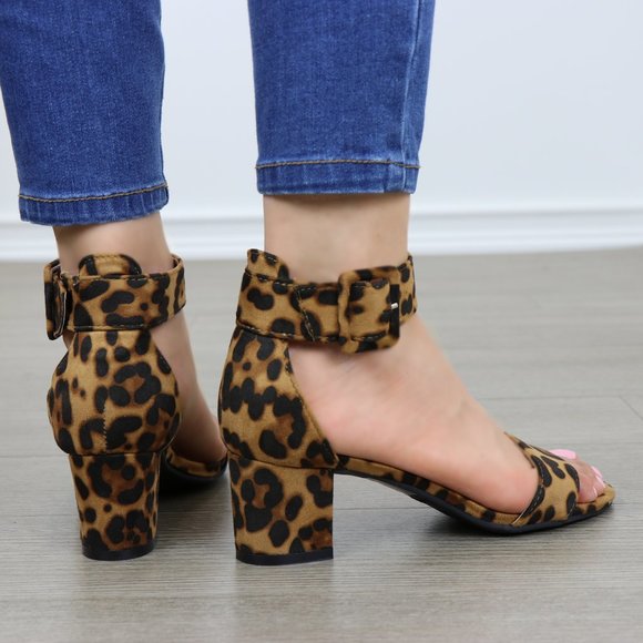 Block Heel Suede Leopard Sandal - Picture 16 of 16